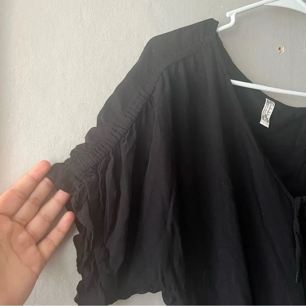 Free People Black Cleo Tie Front Flowy Bodysuit Size XS